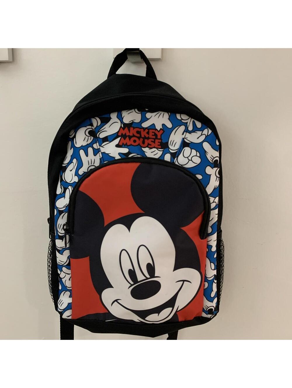 Disney Mickey Mouse Backpack Boys School Bag Red Black Gloves 15” Like New